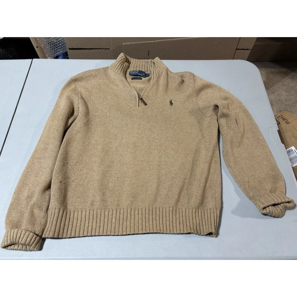 Polo Ralph Lauren Classic Quarter Zip Knit Sweater Mens L Beige - 1/4 Pullover